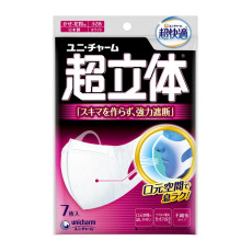 (低至$23) 日本製 7枚 Unicharm (適合女性或小臉) 超立體 透氣成人口罩 高效 (VFE, PFE > 99%)  (日本直送) KZ